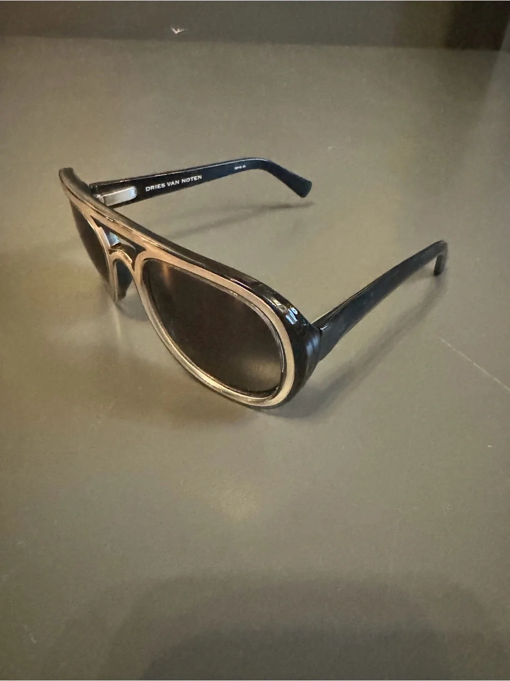 Dries Van Noten Black and Silver Aviator Sunglasses
